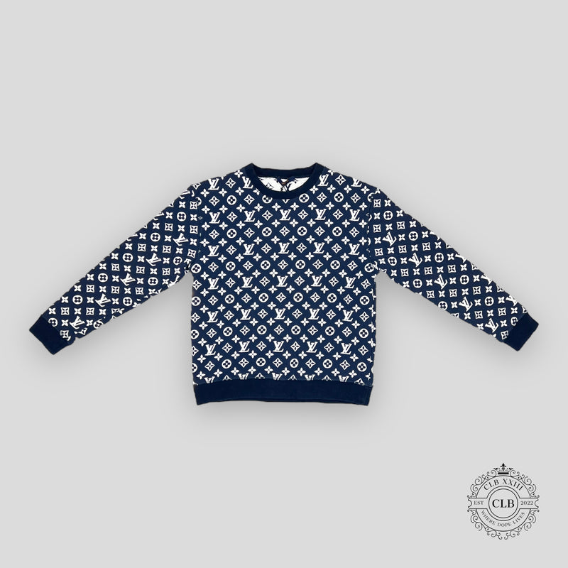 Louis Vuitton Full Monogram Jacquard Crewneck Sweatshirt Navy Size