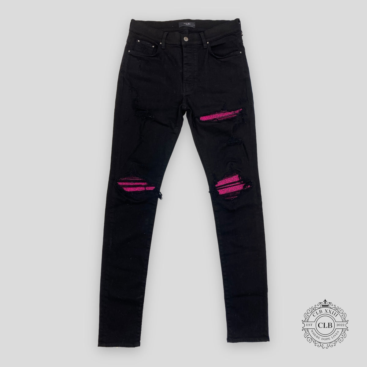AMIRI MX1 CRACKED PAINT JEANS - BLACK/PINK