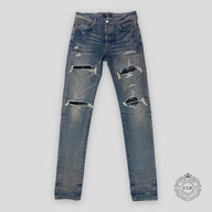 Amiri MX1 Black Bandana Patch Jeans in Clay/Indigo