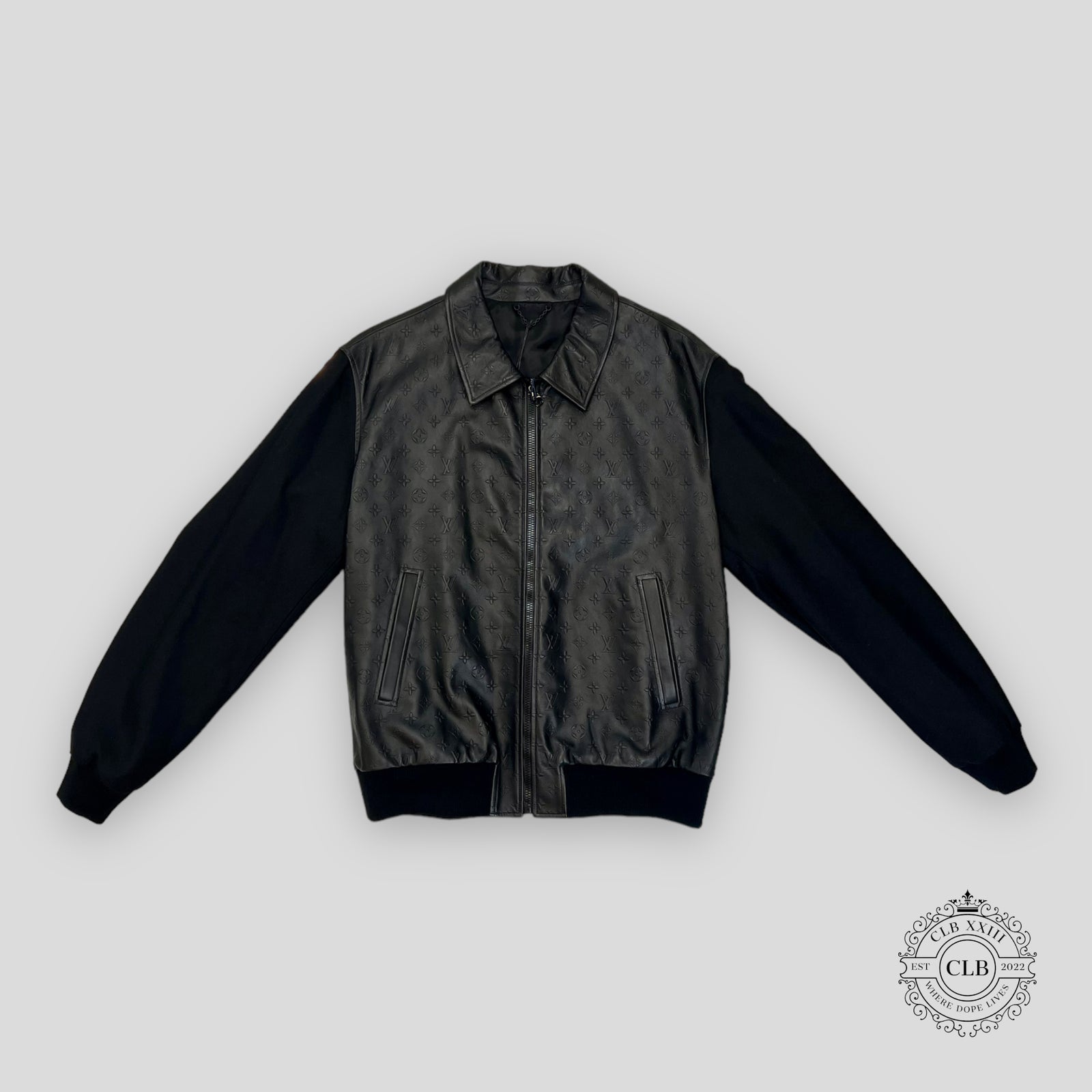LOUIS VUITTON LVSE MONOGRAM EMBOSSED MIX LEATHER BLOUSON - BLACK