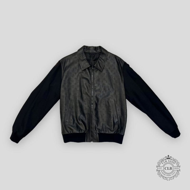 LOUIS VUITTON LVSE MONOGRAM EMBOSSED MIX LEATHER BLOUSON - BLACK