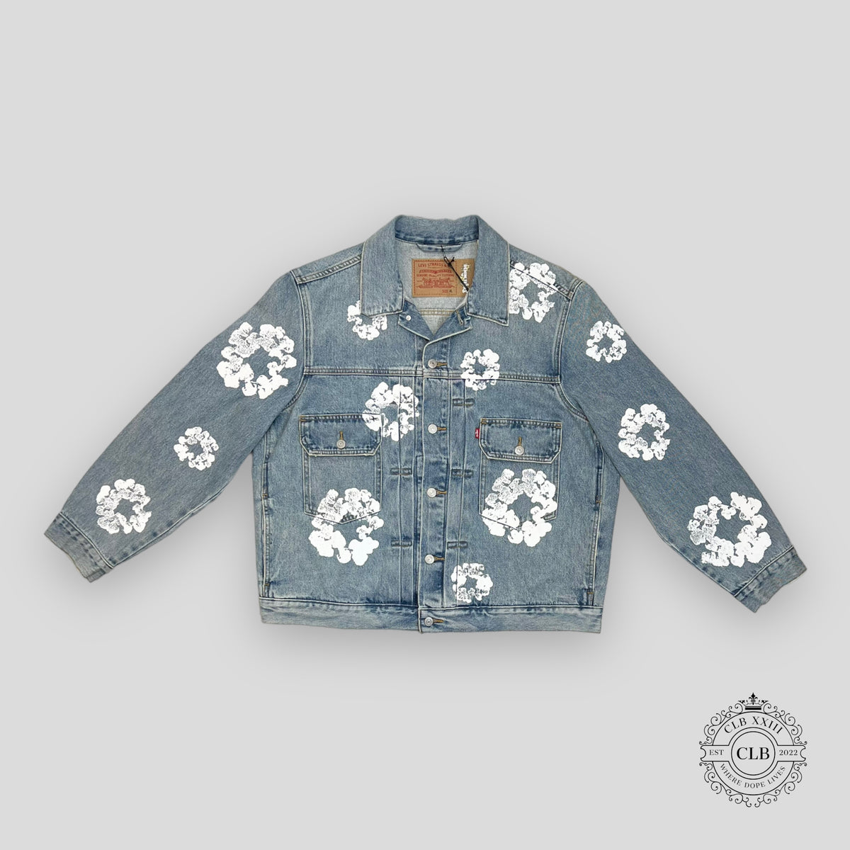 Denim Tears X Levi Type II Wreath Denim Jacket in Light Wash