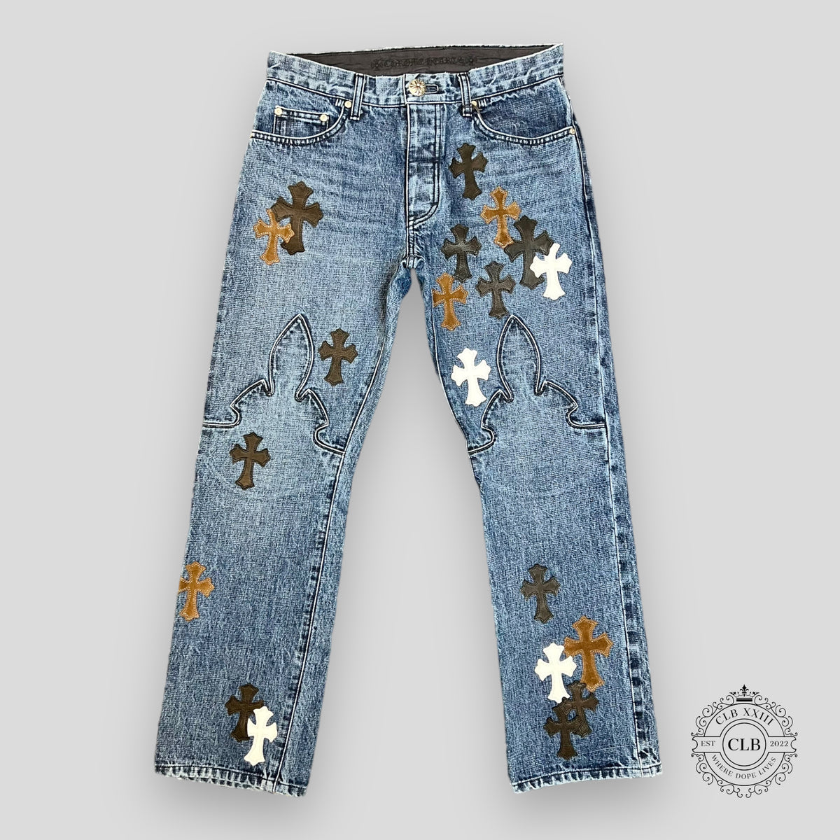 CHROME HEARTS FLEUR KNEE DENIM JEANS