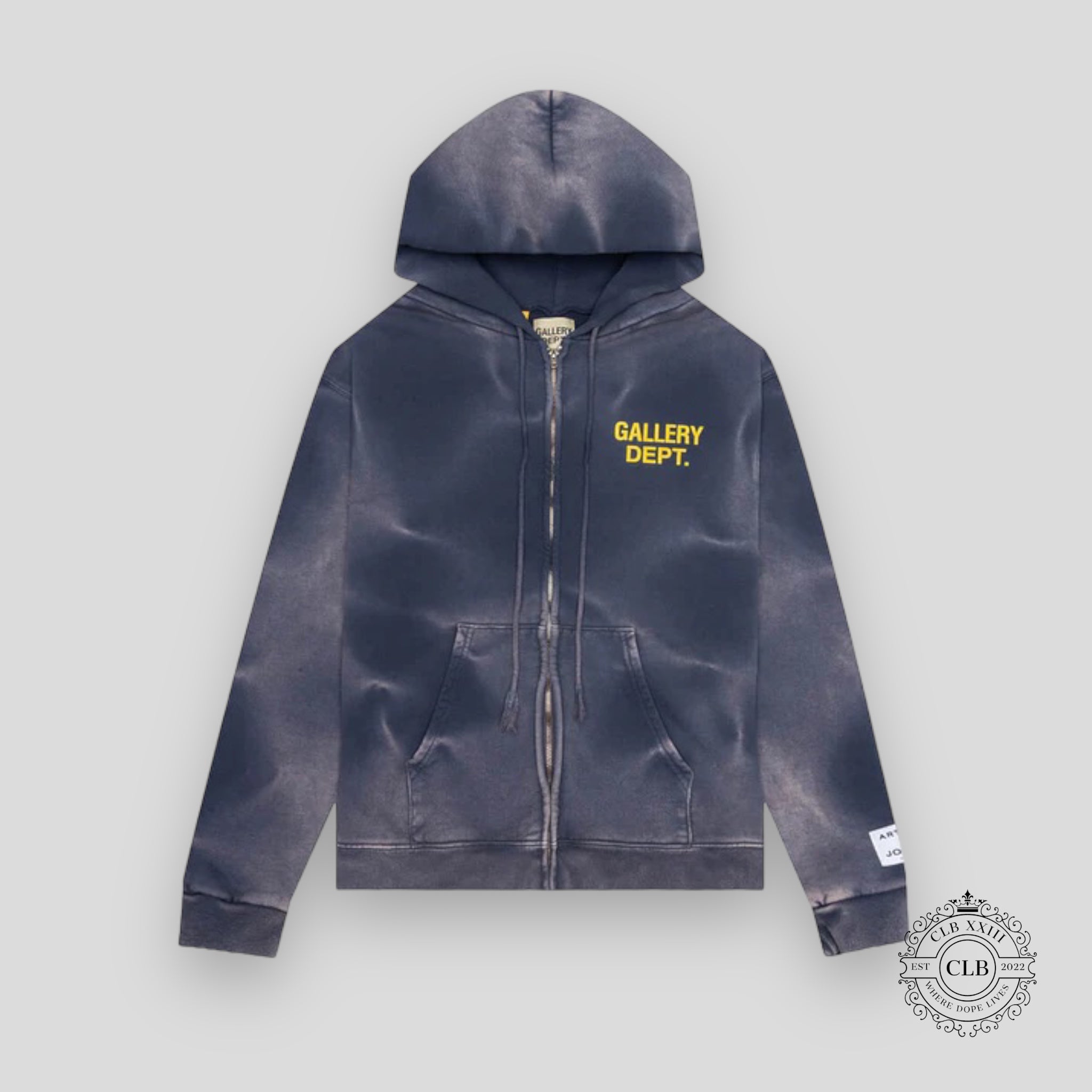 GALLERY DEPT. SUNFADED ENGLISH LOGO ZIP UP HOODIE - NAVY