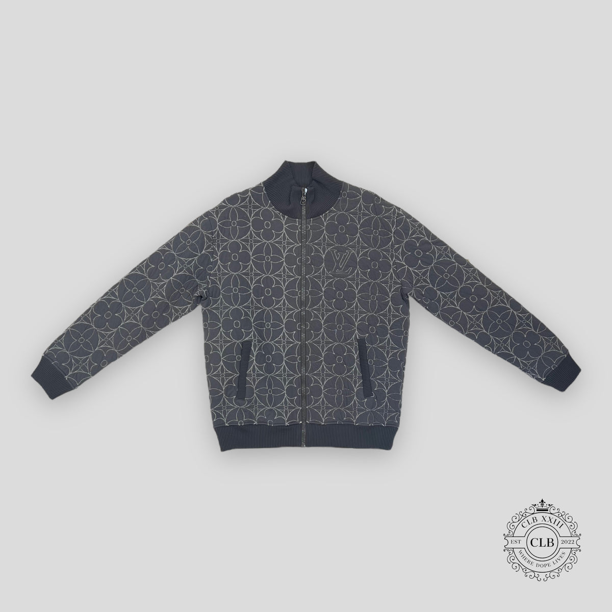 LOUIS VUITTON ZIP THROUGH MONOGRAM FLOWER JACKET - GREY