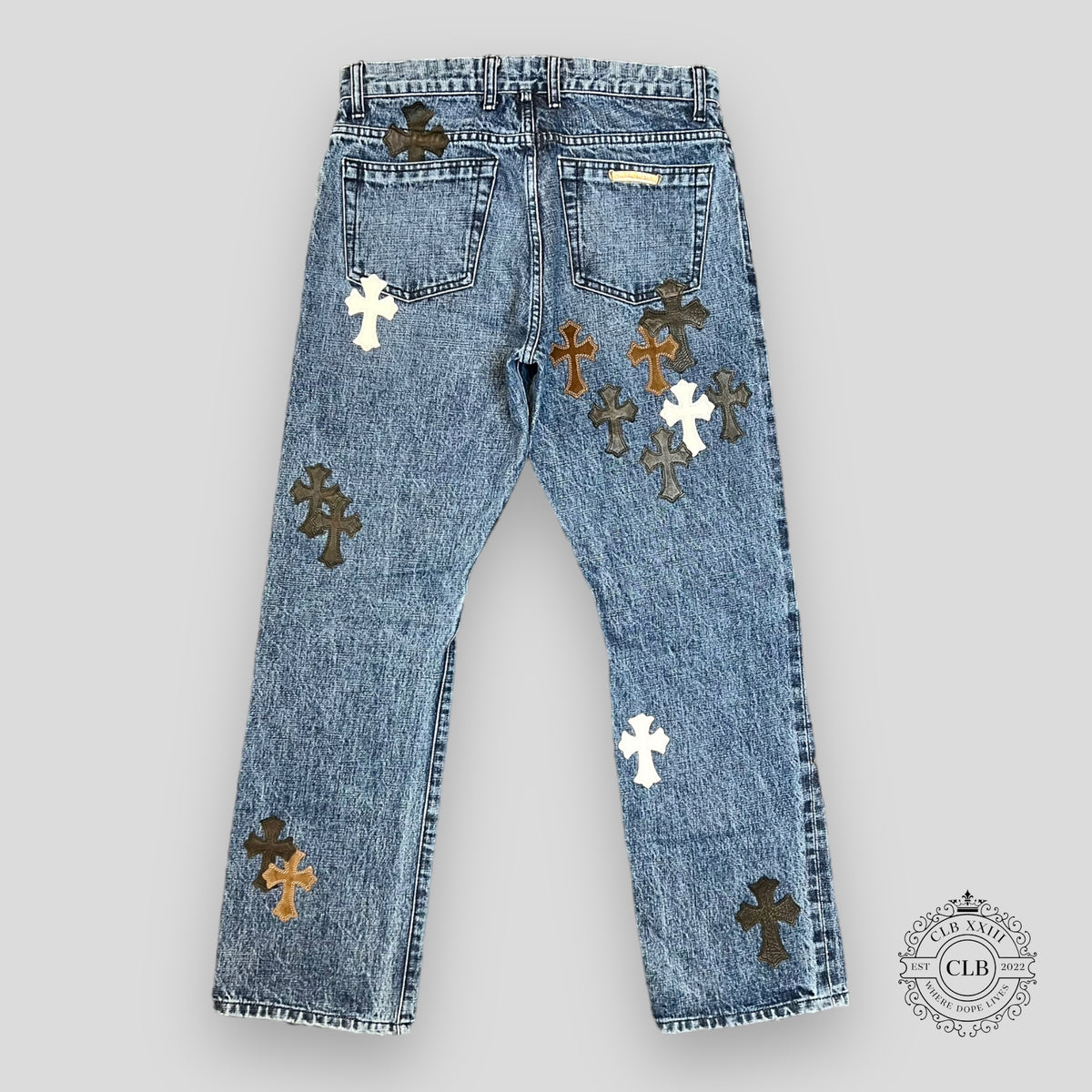 CHROME HEARTS FLEUR KNEE DENIM JEANS