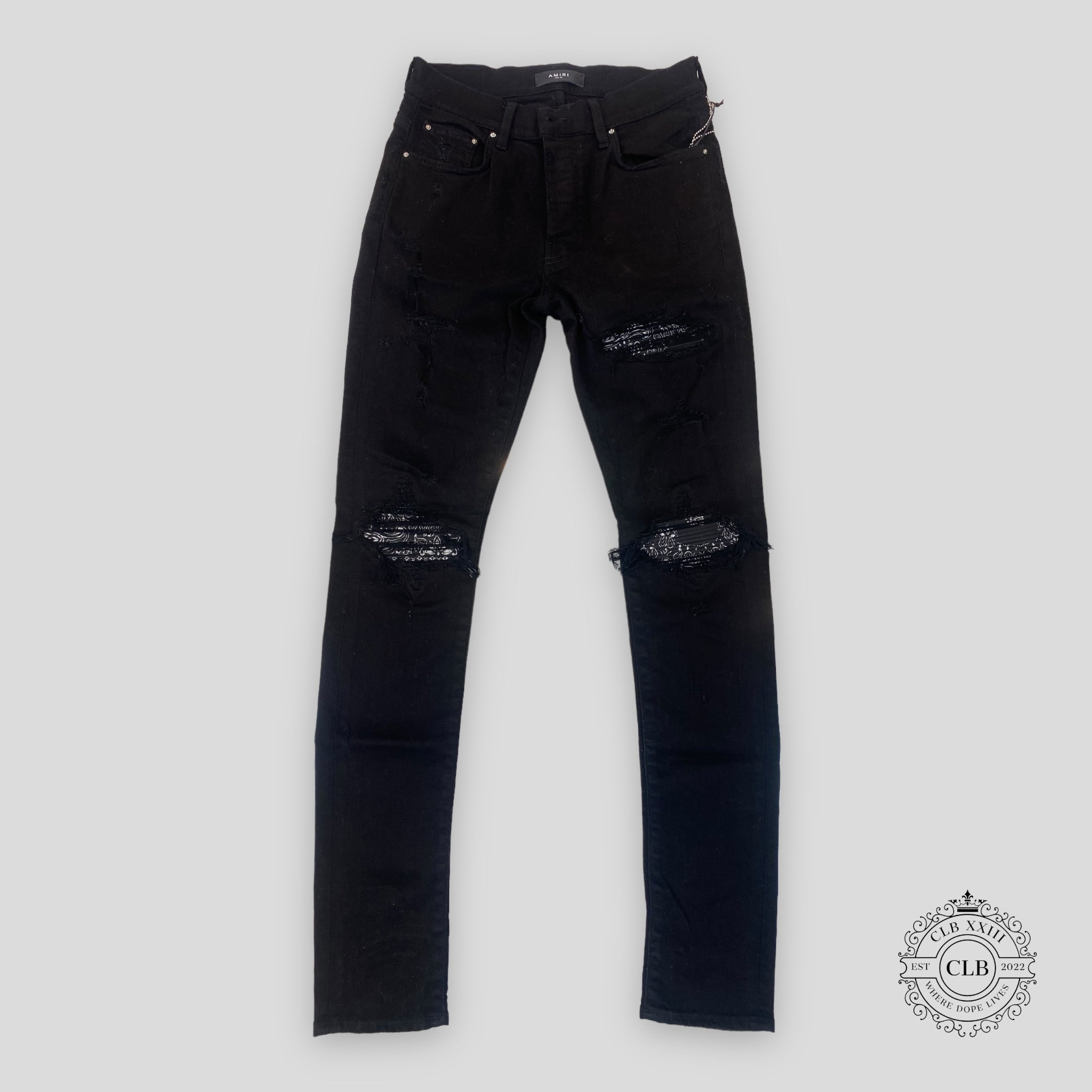 Amiri MX1 Black Bandana Patch Jeans in Black