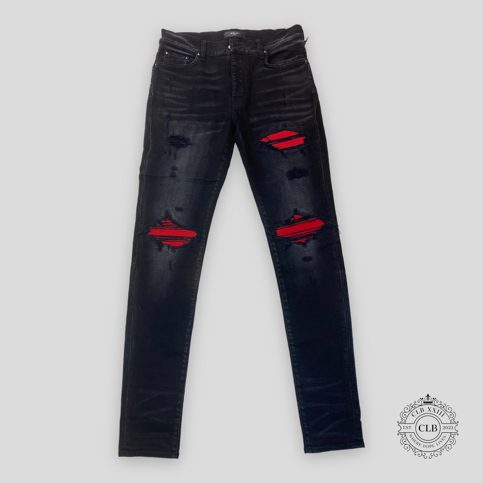 Amiri MX1 Ultra Suede Jeans - Black/Red
