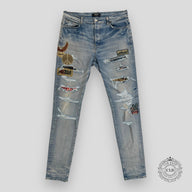 Amiri Biker Patch Jeans in Clay/Indigo